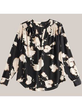 Simply Vera Wang Womens XXL NEW Floral Popover Blouse V Neck Roll Tab Sleeve Top